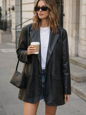 Future Collective Black Faux Leather Blazer Jacket